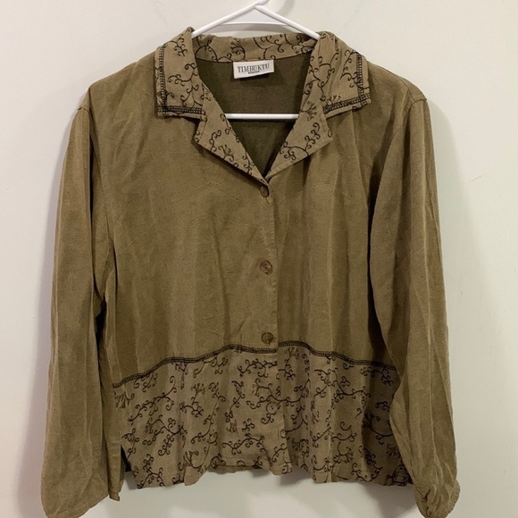 Timbuktu Station light jacket, collar sleeves bottom embroidered, Sz 2 see below - Picture 1 of 5